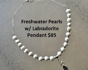 Freshwater pearls with Labradorite SS Pendant