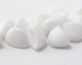Vintage German Glass Oval White Bead Caps 12mm (10)
