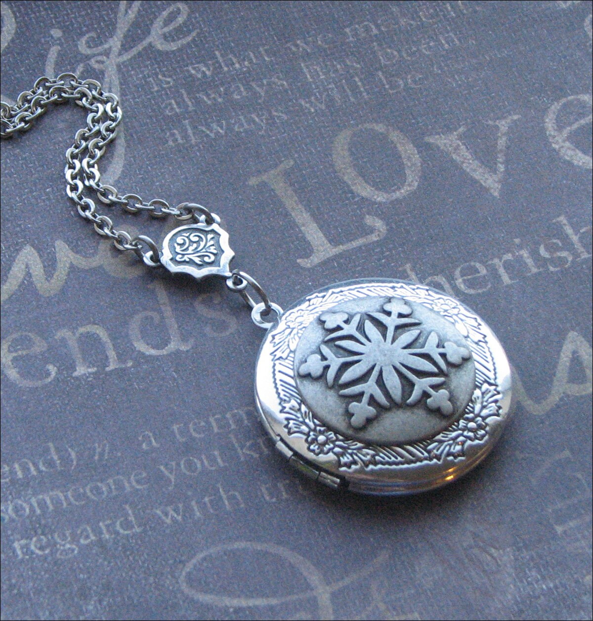 Snowflake Locket Winter Bride Necklace Snowflake Jewelry