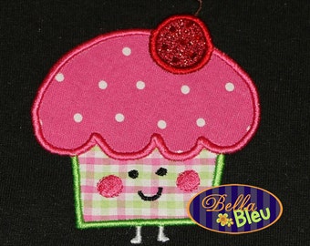 Kawaii Cherry Topped Cupcake Applique Embroidery Designs