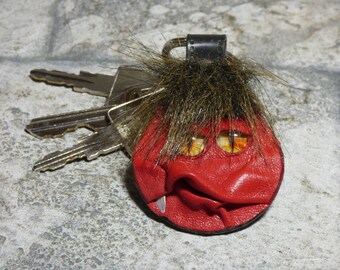 Hand Made Leather Key Chain Ring Fob With Face Eye Key Purse Charm Monster 334