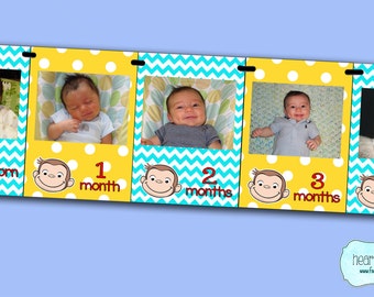Curious George First Year Photo Banner / 12 Month Picture Banner - Curious George First Birthday - Print-Your-Own FILE to PRINT DIY