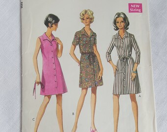 Vintage 1960s shirtdress pattern, Style 2438, size bust 34 inches, 1969