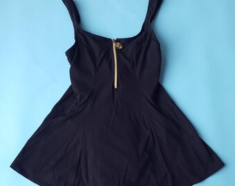 Vintage 1970s 1980s Black one piece womens skirted swimsuit size 10 M Large