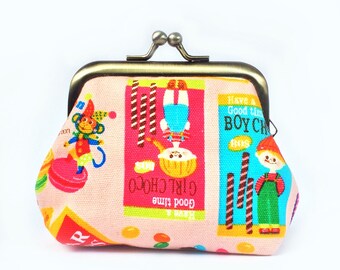 Cute Small Metal Frame Purse- Kisslock Coin Purse Japanese Kawaii Retro Snack Candy Prints- Gifts for Girls Women