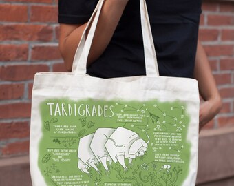 Tardigrade Water Bear Tote Bag | Shoulder Bag Recycled Canvas, Microbiology, Science, Biology, Microscopic, Back to School, Graduation