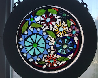 Stained Glass Mosaic Window with wooden frame
