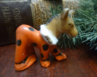 Minature Polka-Dotted Porcelain Horse Figurine, Japan