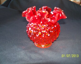 Vintage Fenton Amberina Hobnail Vase