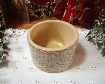Vintage Robinson-Ransbottom Blue Spongeware 1 Quart Crock, Roseville, Ohio, ca. 1940's