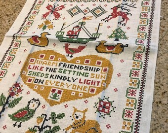 Vintage Decorative Linen cotton Kay DEE Tea kitchen towel hand prints collection new old stock friendship