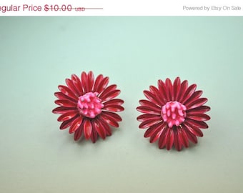VINTAGE Fuchsia and Pink Enamel Flower Clip Earrings, Harbingers of Spring! #A425