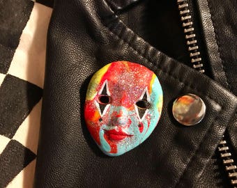 Rainbow Glitter Jester Mask Pin