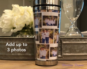 Personalized photo travel mug with lid - photo coffee cup, photo cups, photo gifts, photo coffee mug, mothers day gifts, fathers day gifts.