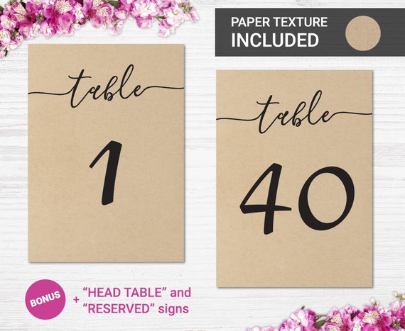 printable table numbers 1 40 5x7 and 4x6 on kraft paper