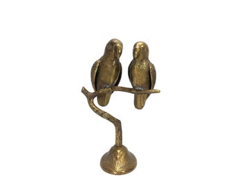 Vintage Brass Parrots Statue Pair Bird Animal Figurines Retro Tropical Home Decor Fritz