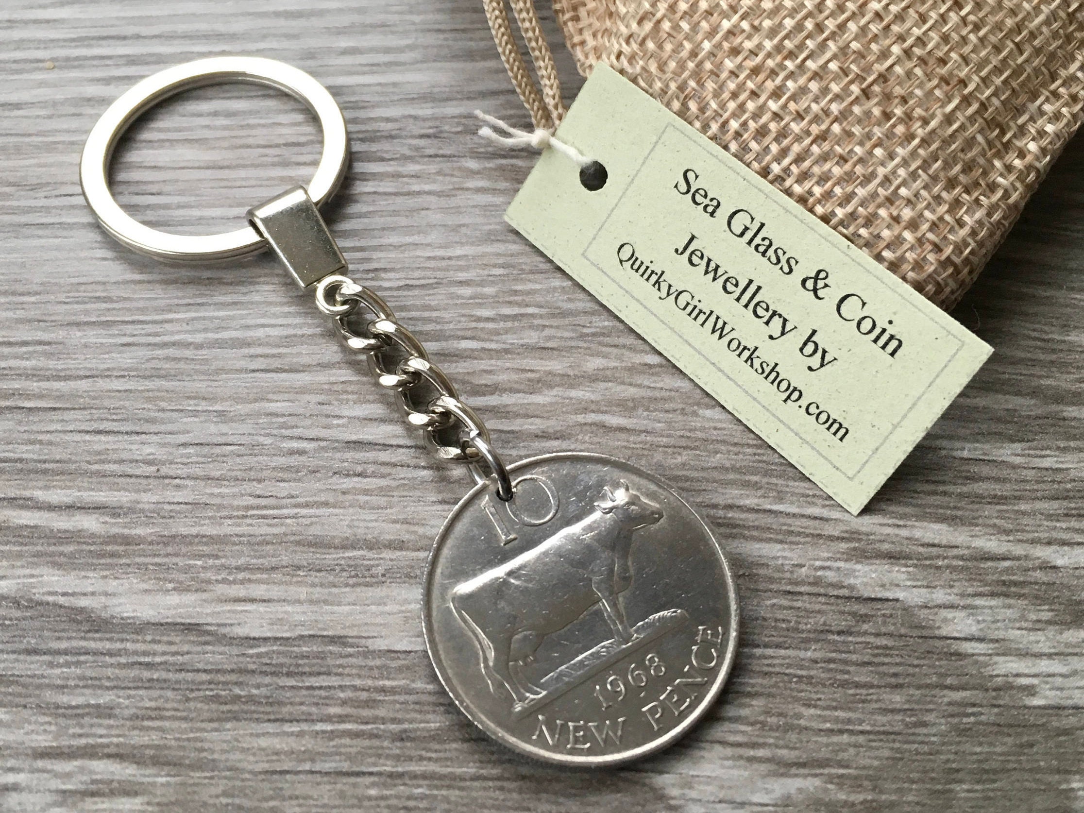 50th birthday gift, 1968 Channel Island coin keyring, key chain, 50th ...