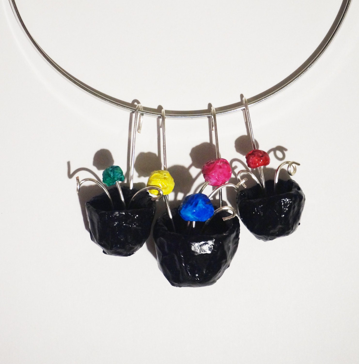 Flowers necklace paper mache colorful bouquet // Unusual