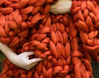 CHUNKY KNIT Blanket, Arm Knit Blanket, Merino Wool Blanket, Super Chunky Blanket,Handmade, Basket weave