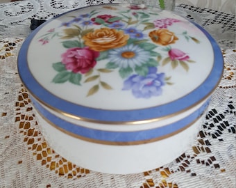 Mikasa Cozette Trinket Dish With Lid China Set, Floral Bouquet Blue Gold Trim, Wedding China, Classy Tea Set, Vintage China Bowl, China Set
