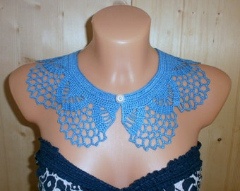Dentelle crochet bleu petite robe Collier Collier fait à la main de Peter Pan amovible Crochet Bohème des accessoires de collier mode Festival d’été