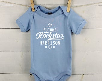 Rockstar Baby Grow - personalised baby vest - new baby rockstar - music fan parent - Future Rockstar Personalised Babygrow with white print