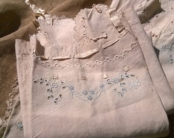 Victorian 1850 Linen Nightgown Yellow Silk Ribbon French Dress Embroidery Cut Works Costumes Movies Plays #sophieladydeparis