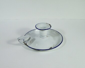 White enamel candlestick vintage Made in France