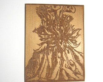 Wall art Erupting volcano Etched image on Douglas fir Renaissance wall decor