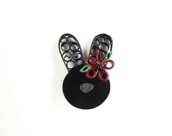 Easter Bunny Brooch, Rabbit Brooch, Black Rabbit, Pinup Jewellery, Pinup Brooches, Quilled Jewellery, Quilled Brooches, Rockabilly Brooches