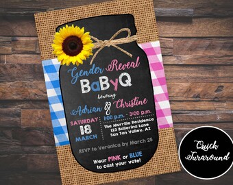 BBQ Gender Reveal Invitation, Picnic Gender Reveal, Baby Q Gender Reveal Party, PRINTED