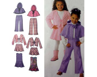 Girl's Dress, Jumper, Skirt, Pants, Jacket, Poncho Cape Sewing Pattern Size 3-4-5-6-7-8 Uncut Easy Simplicity 4384