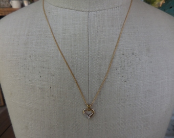 Vintage 1960s to 1980s Gold Tone 1/20 14ktgf Heart Necklace With 1/2012ktgf Chain Dainty Diamonds Feminine Small