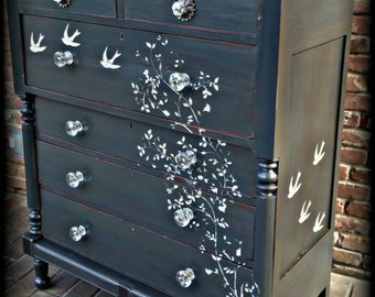 SOLD SOLD Distressed dresser, shabby chic dresser, stenciled dresser, 6 drawer dresser, Rustic dresser, antique dresser, painted dresser