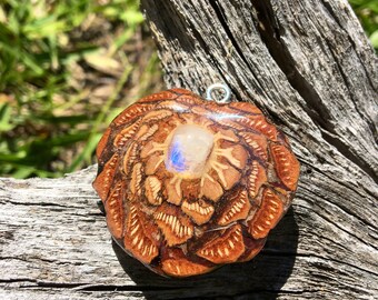 RAINBOW MOONSTONE~ Pinecone Necklace