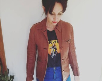 A M A Z I N G 1970s Warm Brown Hippy Boho Soft Leather Coat Jacket