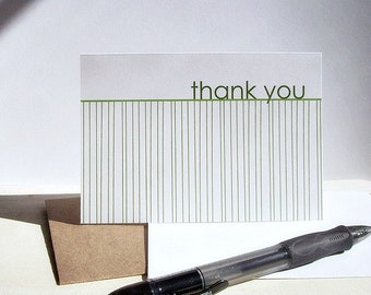 Modern Thank You Cards - Spring Green Thank You Notes, White Green Stripe Note Card Set, Earthy Thank You Cards, Spring Summer Minimalist