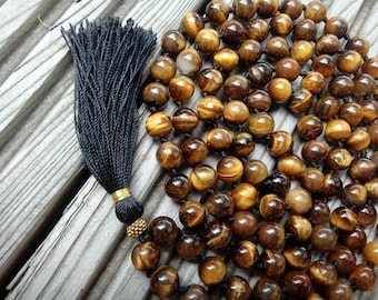 Tiger Eye Mala beads, 108 Mala Bead, Mala Necklace, Prayer Beads, Yoga Jewelry, Japa Mala, Meditation, Tiger eye Necklace