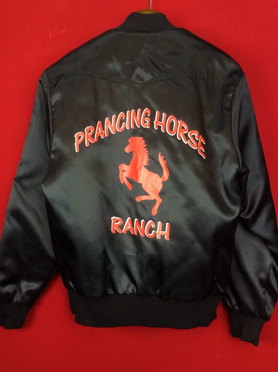 Vintage Black Satin Baseball Jacket Mens Size S quilted