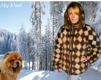 Dog Wool Chiengora 100% Hand spinning Jacket "Chess"