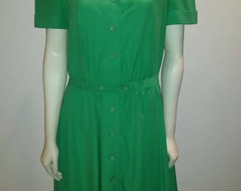Vintage 1980s does 1960s Kelly Green Swing Rockabilly Dress VLV *Free Shipping*