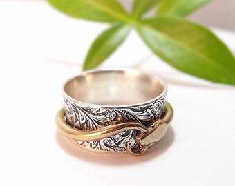 Silver Spinner Ring Snake Ring Ouroboros Ring Sterling Silver Mens Ring Womens Ring Garden of Eden Ring Adam and Eve Statement Ring