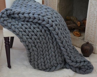 Chunky knit blanket, Lap Blanket, Chunky knit throw, Chunky knit Mohair Blanket,Gray Chunky Blanket Chunky blanket,Christmas Gift ,Xmas Gift