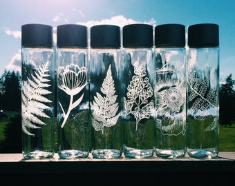 Etched Glass Water Bottle (12.8 oz & 27.1 oz) (Repurposed) - Bridesmaid Gift