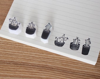 Cactus rubber stamp. Hand carved rubber stamp. Set of 3 or choose. Cactus pot stamp. Plants stamp. Handmade stamp.