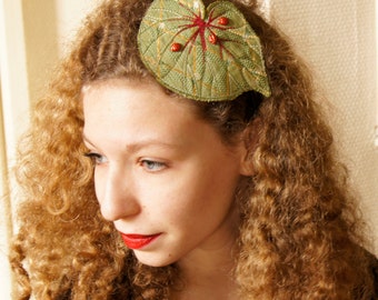 Fiber Art Begonia Leaf Hairband Headband Green Botanical Woodland Accessory Natural History Nature Lover Gift for Her Free Shipping