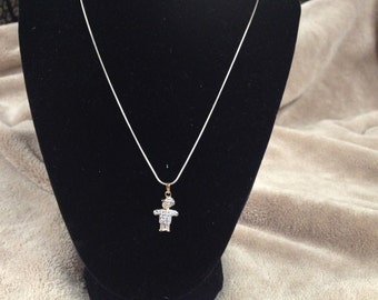 Vintage 925 Sterling Silver Chain Necklace with Person Gemstone Pendant, Length 18''