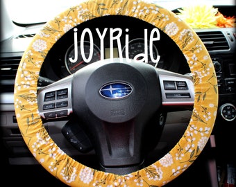 Steering Wheel Cover Vintage Mustard Floral Granny Chic Fabric with Matching Keychain Option Christmas Present for Girls Car Accessories