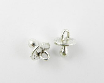 20 Pacifier Charms in Antique Silver ~ 13mm x 10mm x 10mm - 3D - Baby Binky