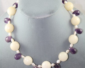 White Agate necklace purple Amethyst
